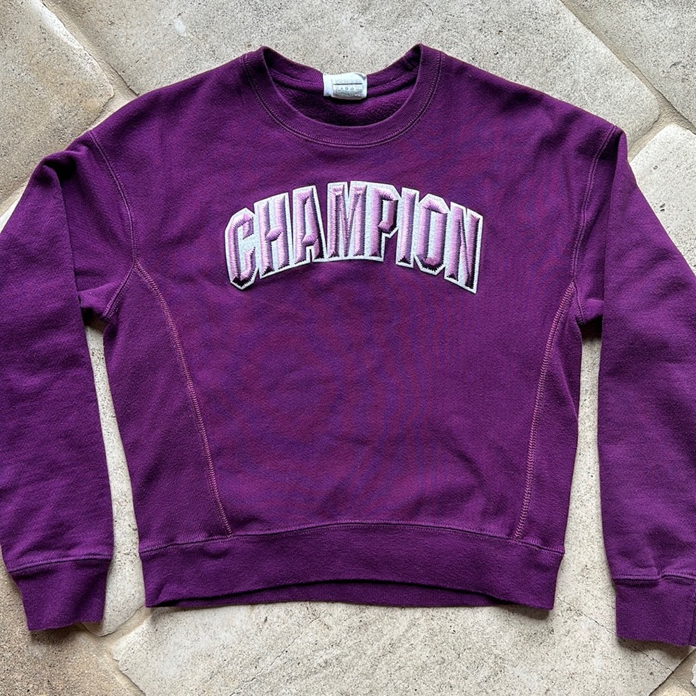 Champion 🔥 Reverse Weave Crew Embroidered Sweatshirt Crewneck Purple Sz S
